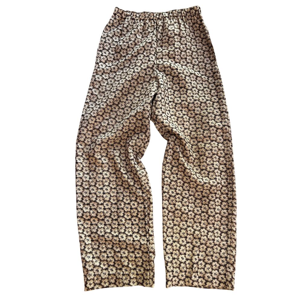 Vintage 90s Vittadini Sport 100% Silk Wide Leg Pants Neutral Floral Print